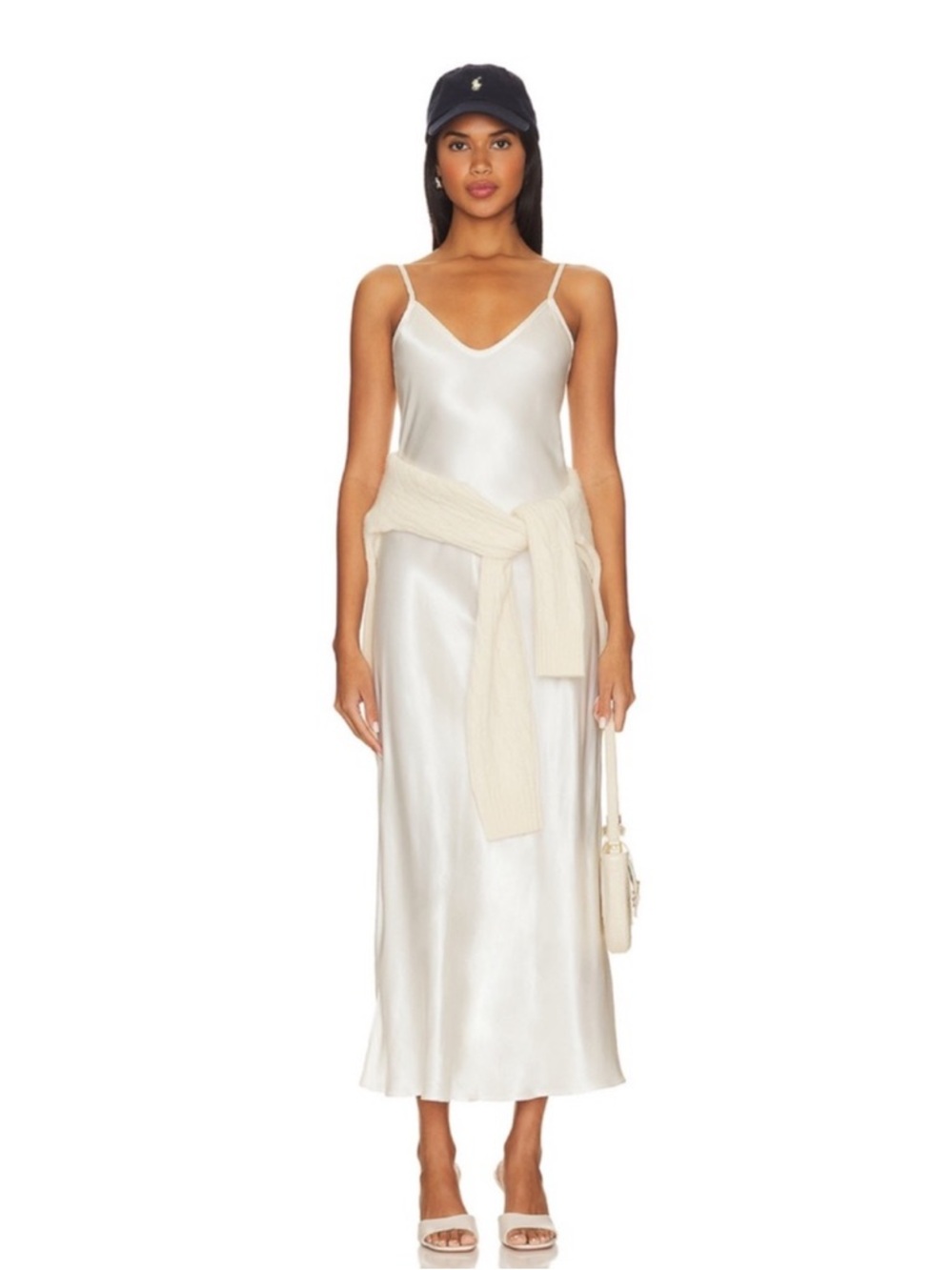 Enza Costa satin bias midi dress in off white